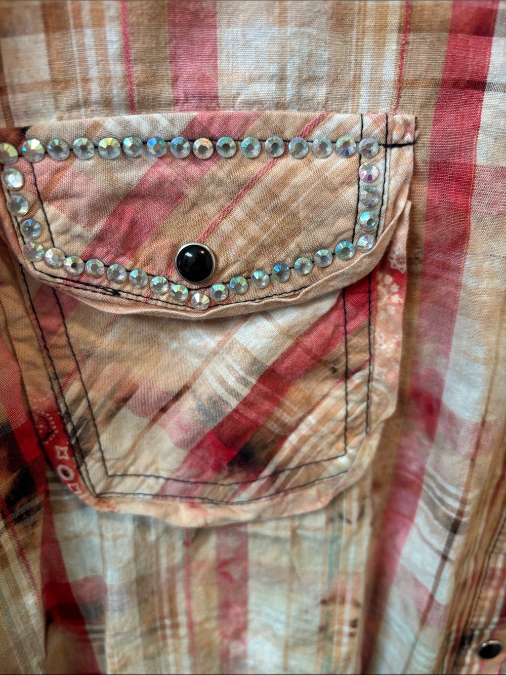 A Rare Bird Handmade Distressed Button Down Top size XL - Picture 3 of 4